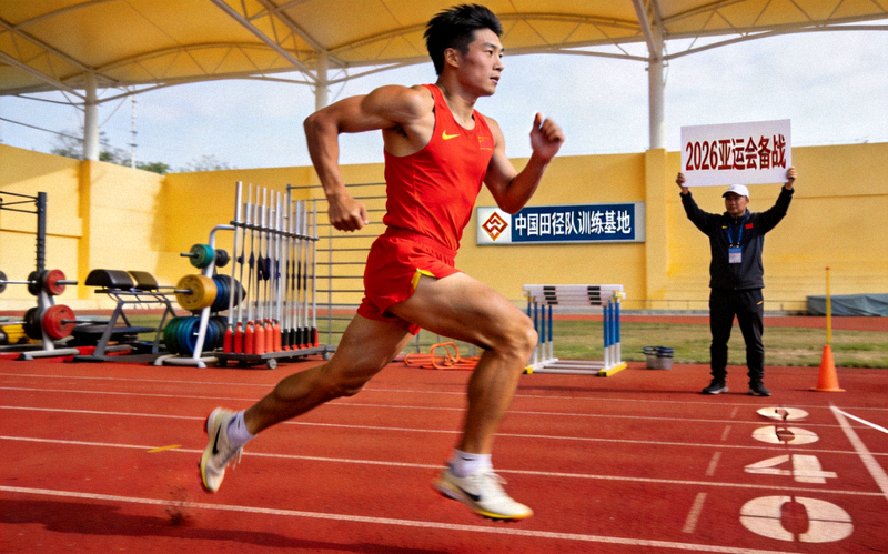 中国运动员在2026年亚运会备战训练 - 田径运动员在跑道上奔跑